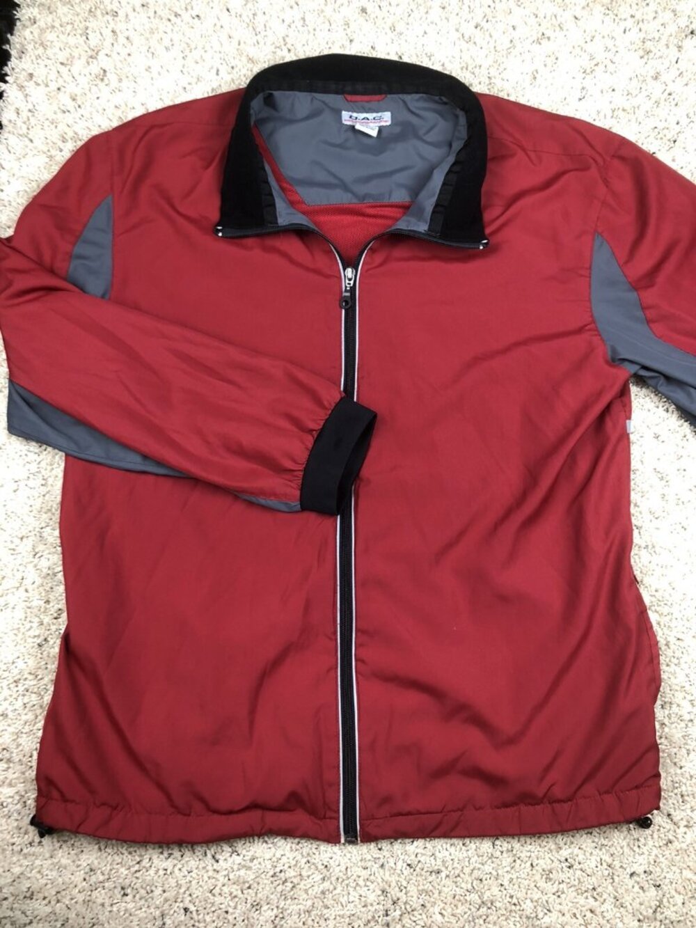 D.A.C. Performance Windbreaker Size L Mens Red with Gray Trim Full Zip Polyester